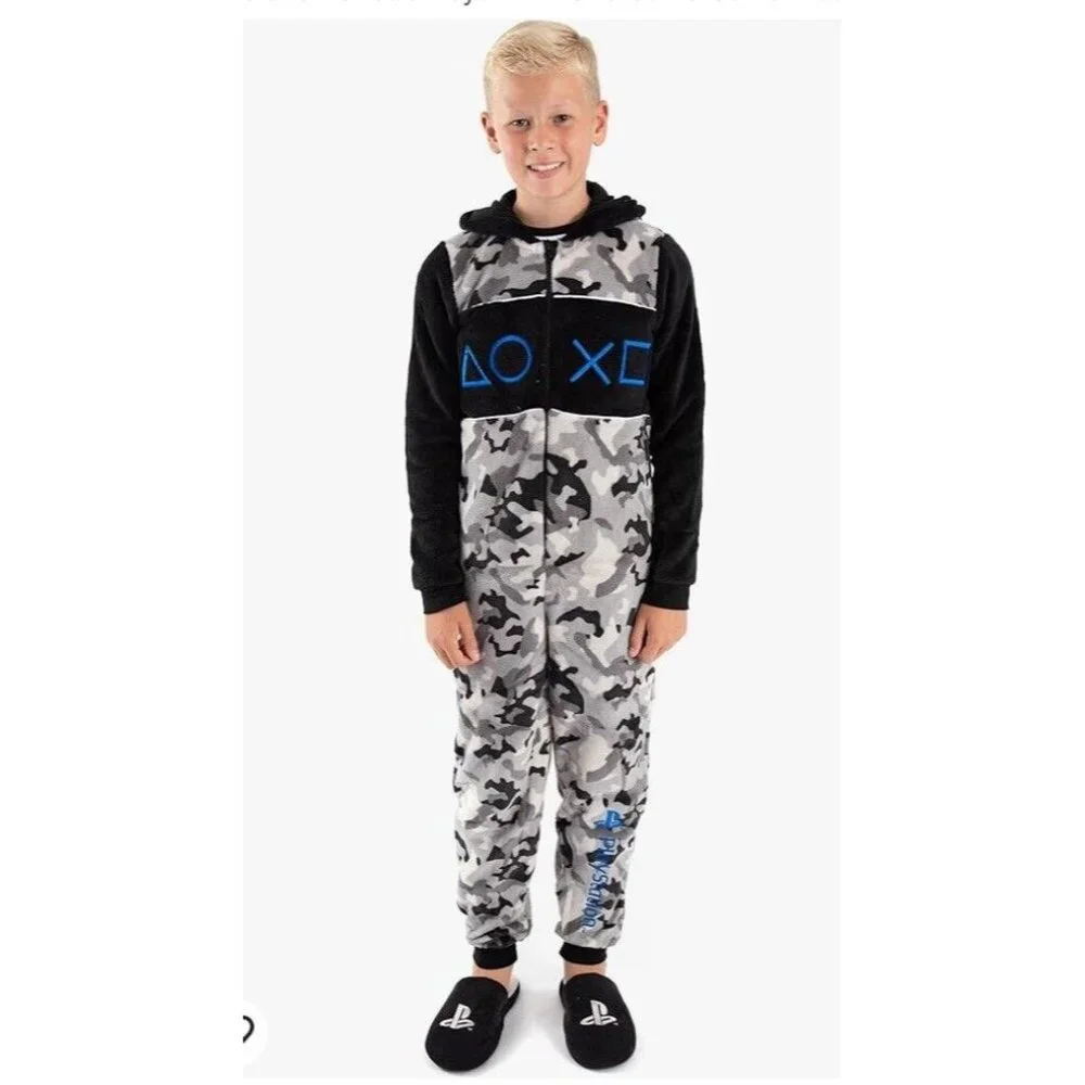 PlayStation Grey Camo Print Controller Symbols All‎ In One Jumpsuit Unisex 13-14